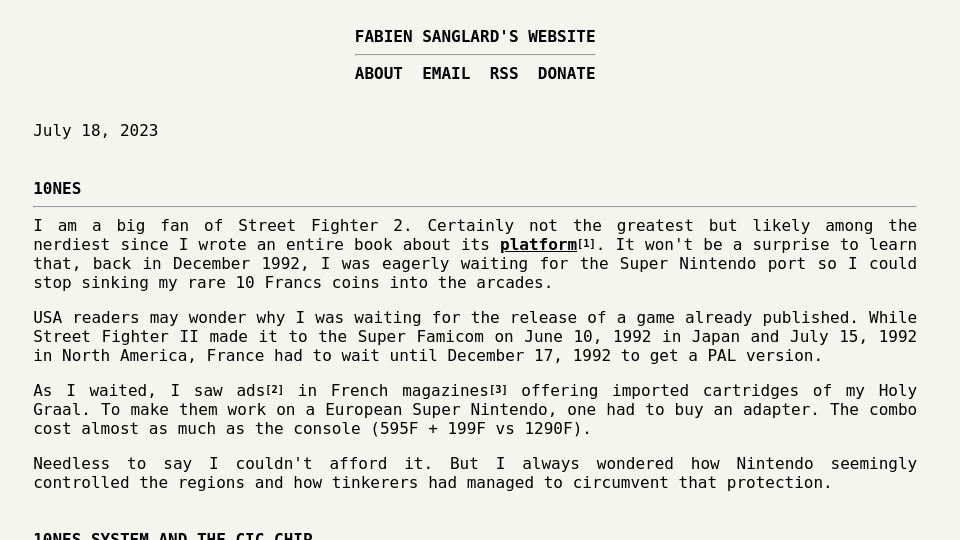 Screenshot of fabiensanglard.net: 10NES