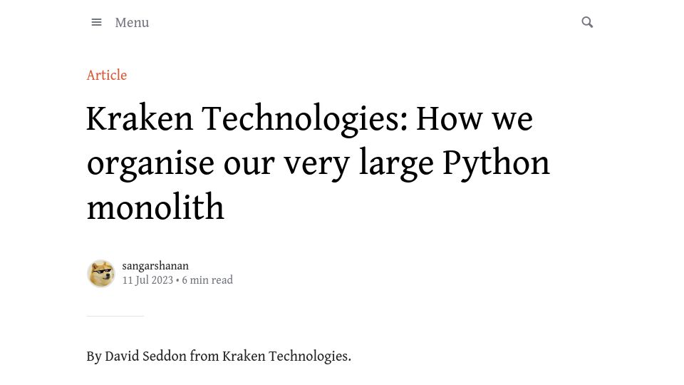 Screenshot of blog.europython.eu: Kraken Technologies: How we organise our large Python monolith