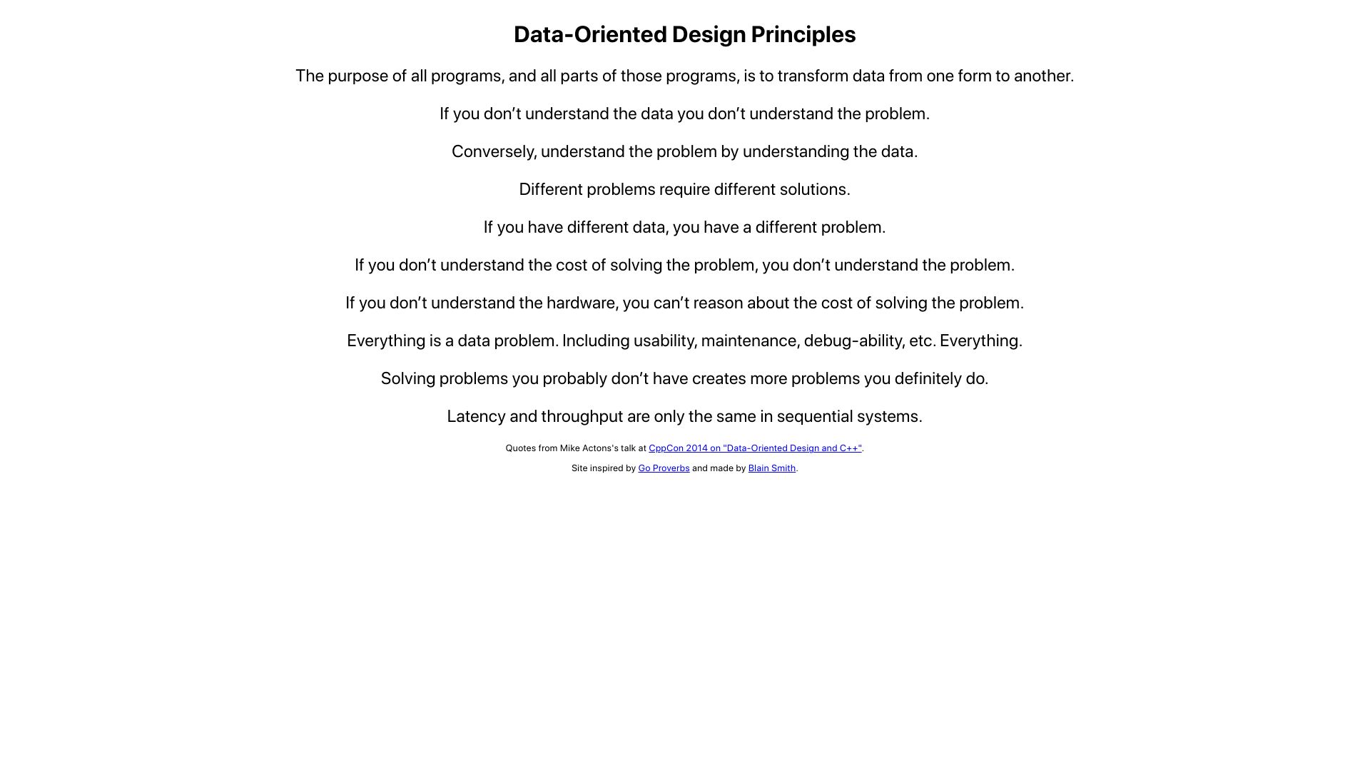 Screenshot of data-oriented.design: Data-Oriented Design Principles