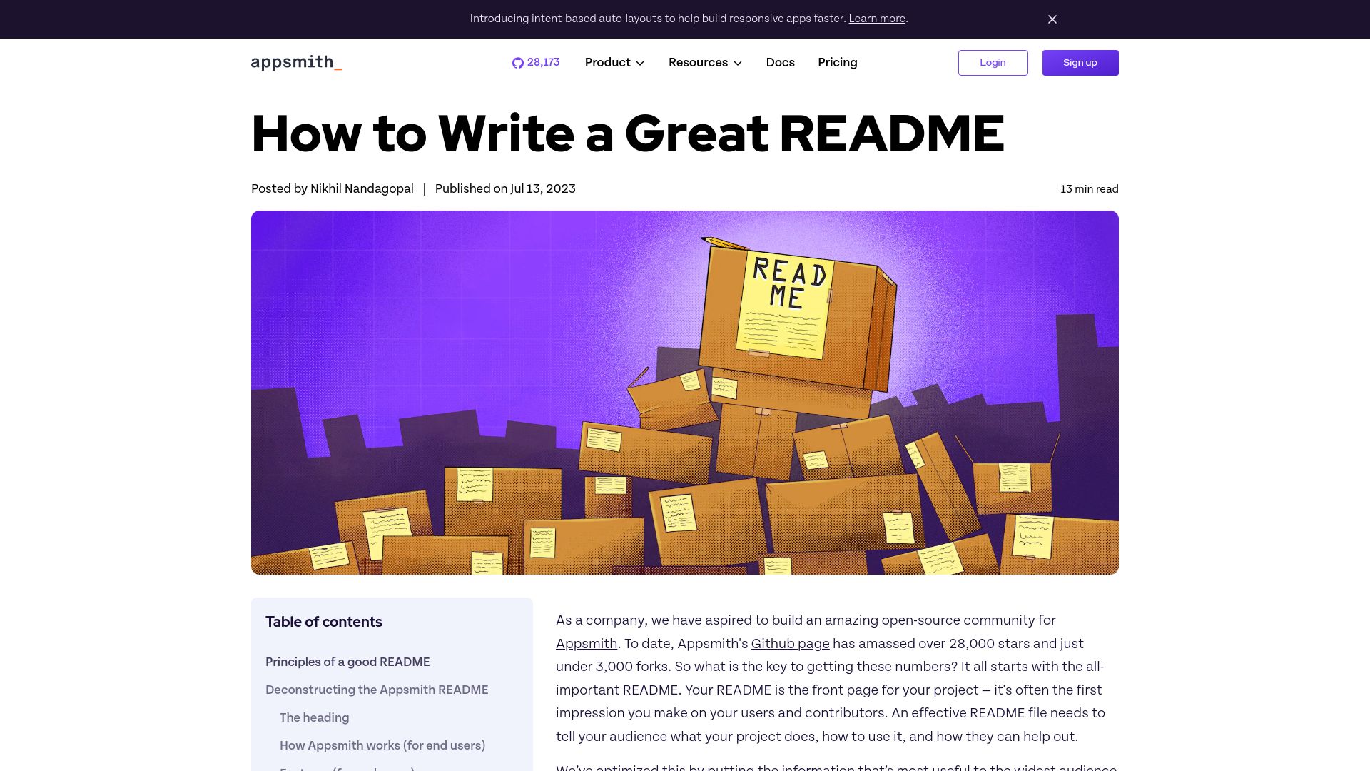 Screenshot of appsmith.com: How to write a great README