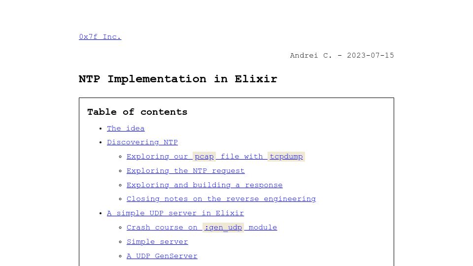 Screenshot of 0x7f.dev: NTP Implementation in Elixir