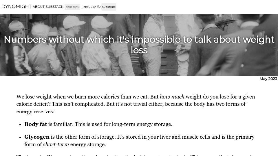 Screenshot of dynomight.net: Numbers without which it's impossible to talk about weight loss