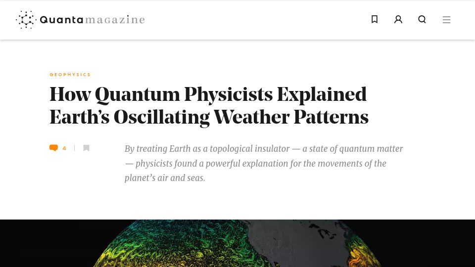 Screenshot of quantamagazine.org: Quantum physicists explained earth’s oscillating weather patterns