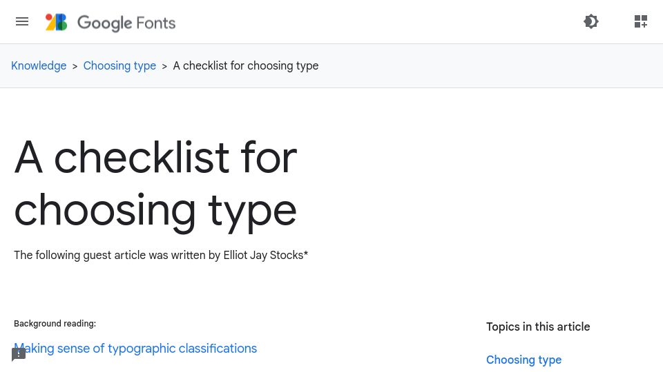 Screenshot of fonts.google.com: A Checklist for Choosing Type