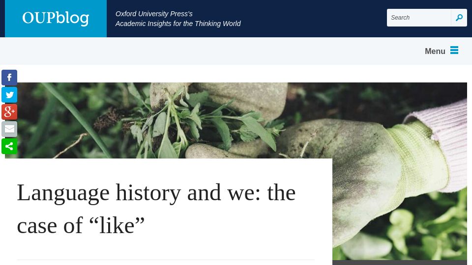 Screenshot of blog.oup.com: Language history and we: the case of “like”