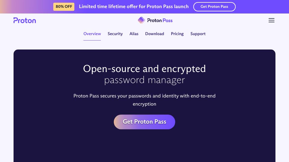 Screenshot of proton.me: Proton Pass: Open-Source and Encrypted Password Manager App