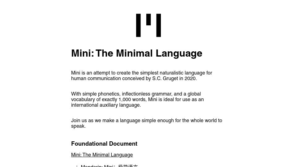 Screenshot of minilanguage.com: Mini – The Minimal Language