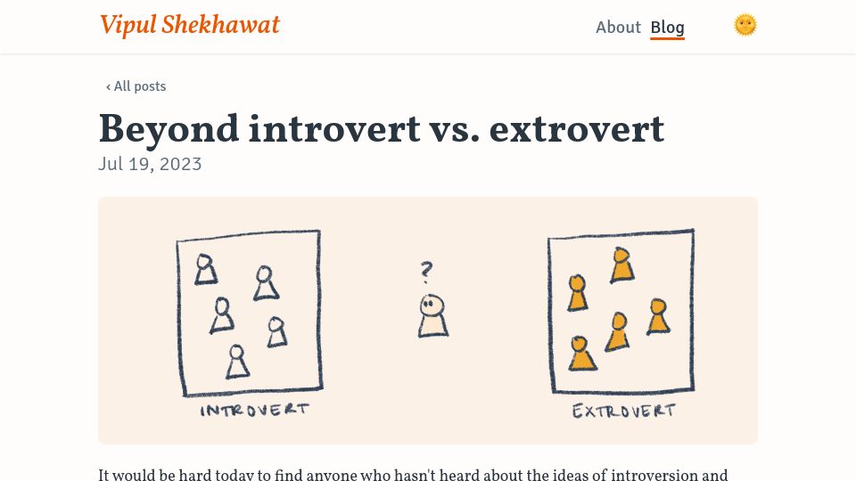 Screenshot of vipshek.com: Beyond introvert vs. extrovert
