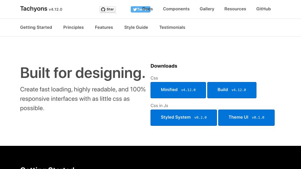 Screenshot of tachyons.io: Tachyons – A CSS Toolkit