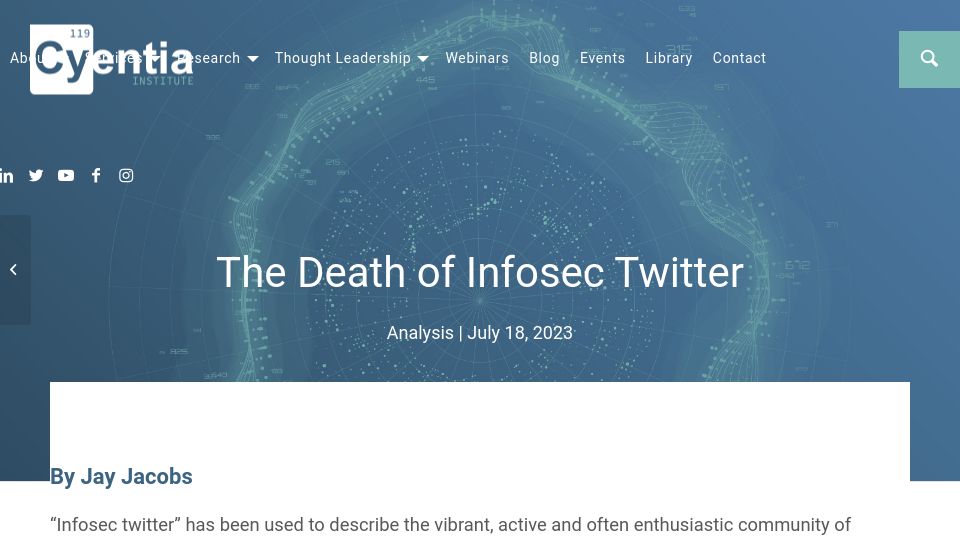 Screenshot of cyentia.com: The Death of Infosec Twitter