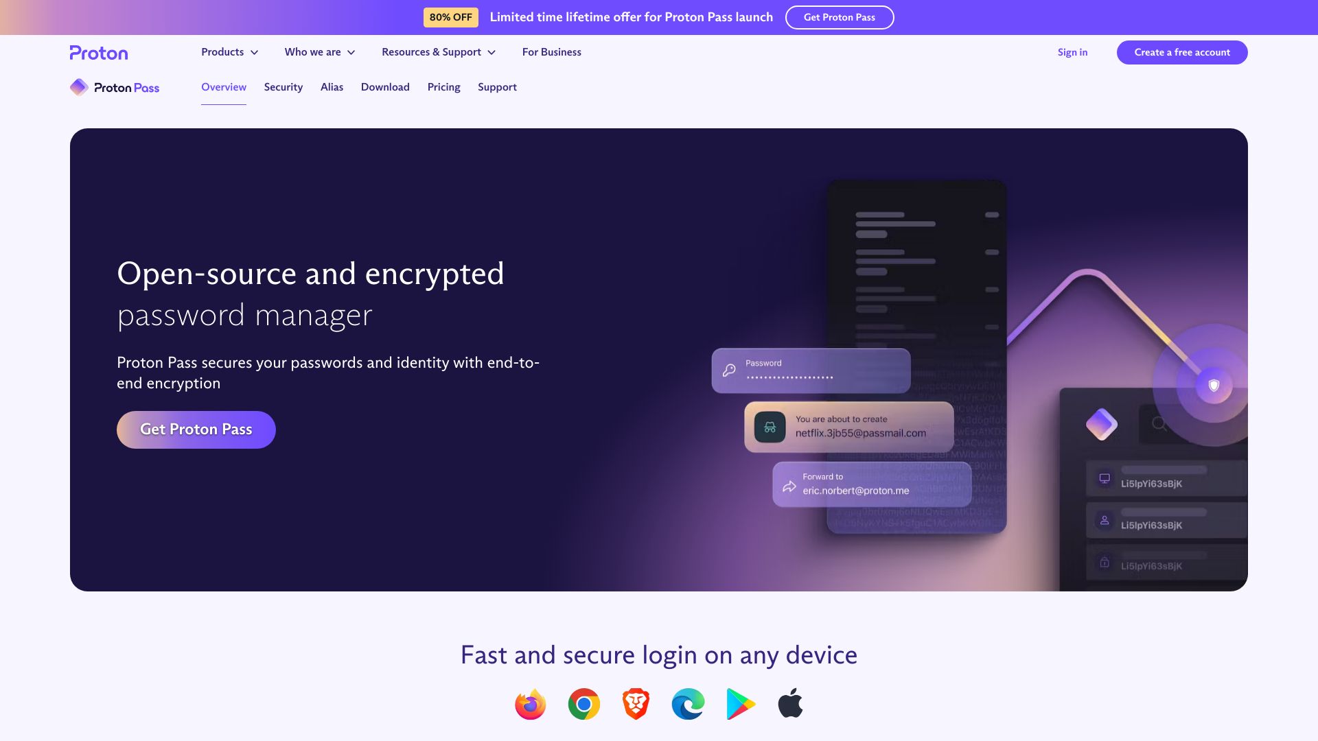 Screenshot of proton.me: Proton Pass: Open-Source and Encrypted Password Manager App