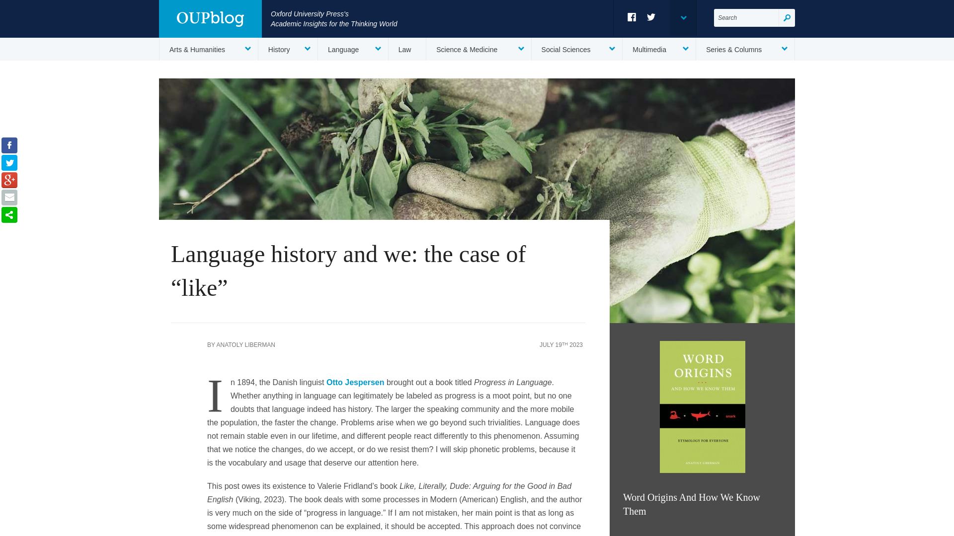 Screenshot of blog.oup.com: Language history and we: the case of “like”