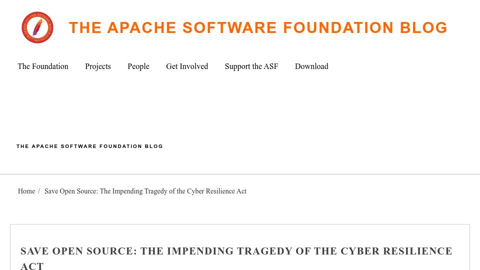 Screenshot of news.apache.org: Save Open Source /-/ the Impending Tragedy of the Cyber Resilience Act