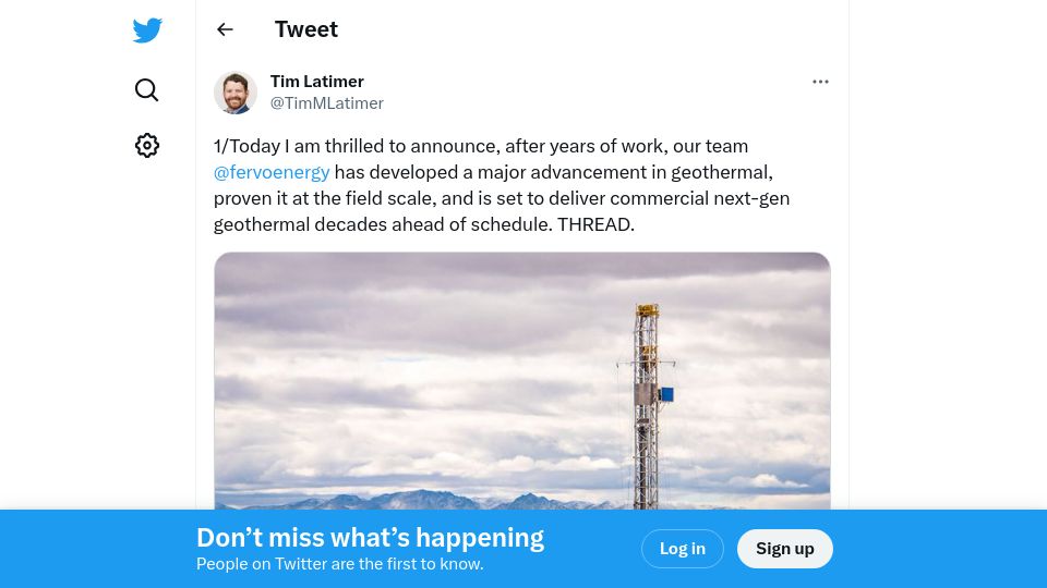 Screenshot of twitter.com: Geothermal Ahead of Schedule