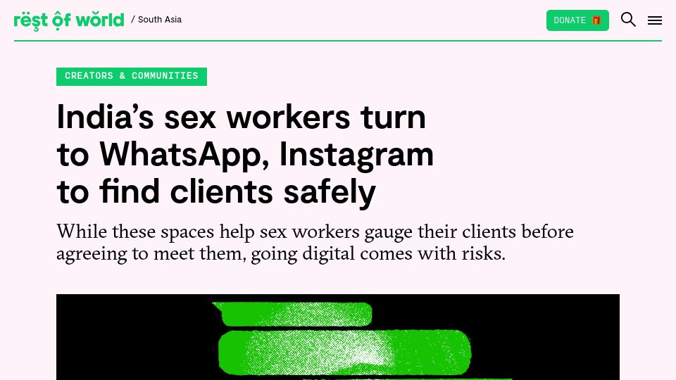 Screenshot of restofworld.org: India’s sex workers turn to WhatsApp, Instagram to find clients safely