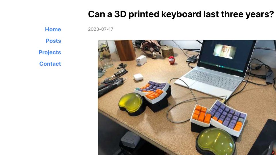 Screenshot of danwilkerson.com: Can a 3D printed keyboard last three years?