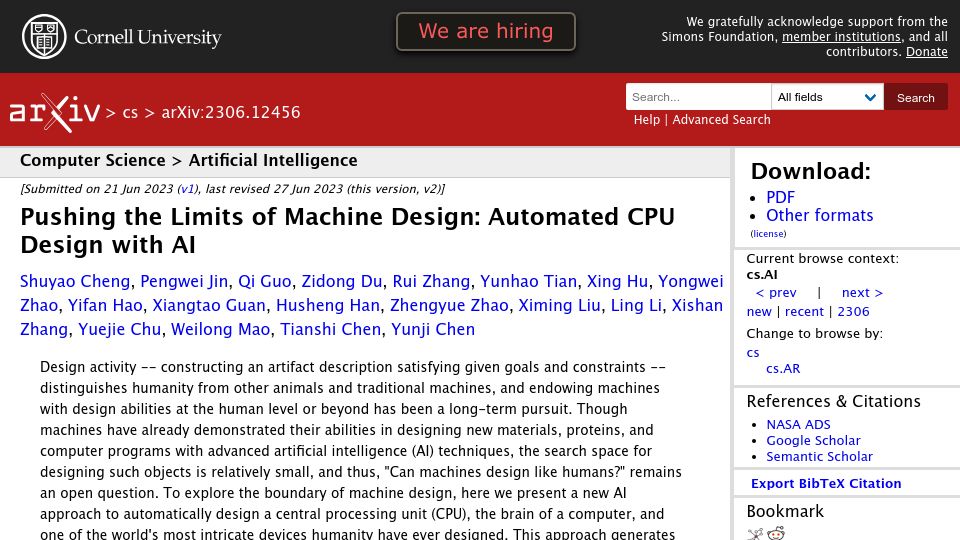 Screenshot of arxiv.org: Automated CPU Design with AI