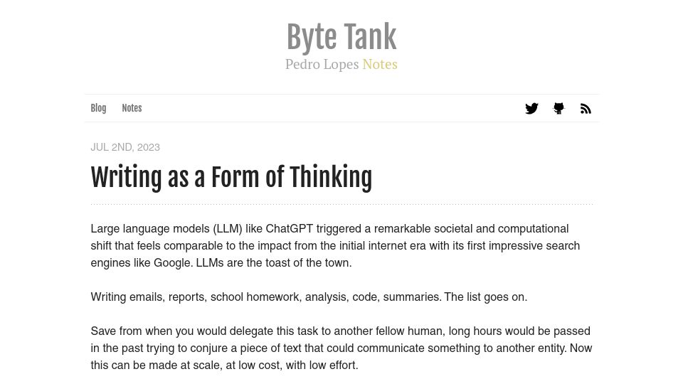 Screenshot of lopespm.com: Writing as a form of thinking