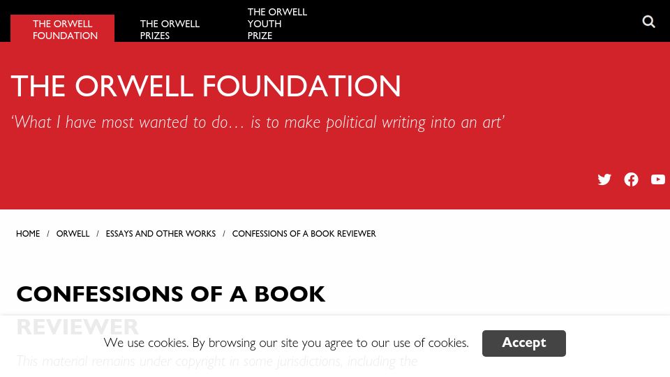 Screenshot of orwellfoundation.com: Confessions of a Book Reviewer (1946)