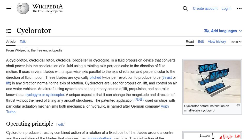 Screenshot of en.wikipedia.org: Cyclorotor