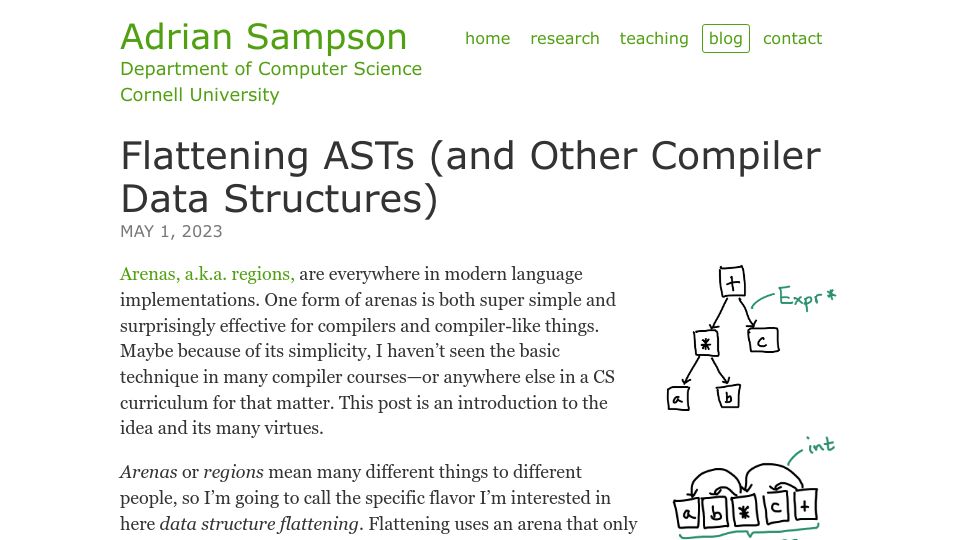 Screenshot of cs.cornell.edu: Flattening ASTs and other compiler data structures