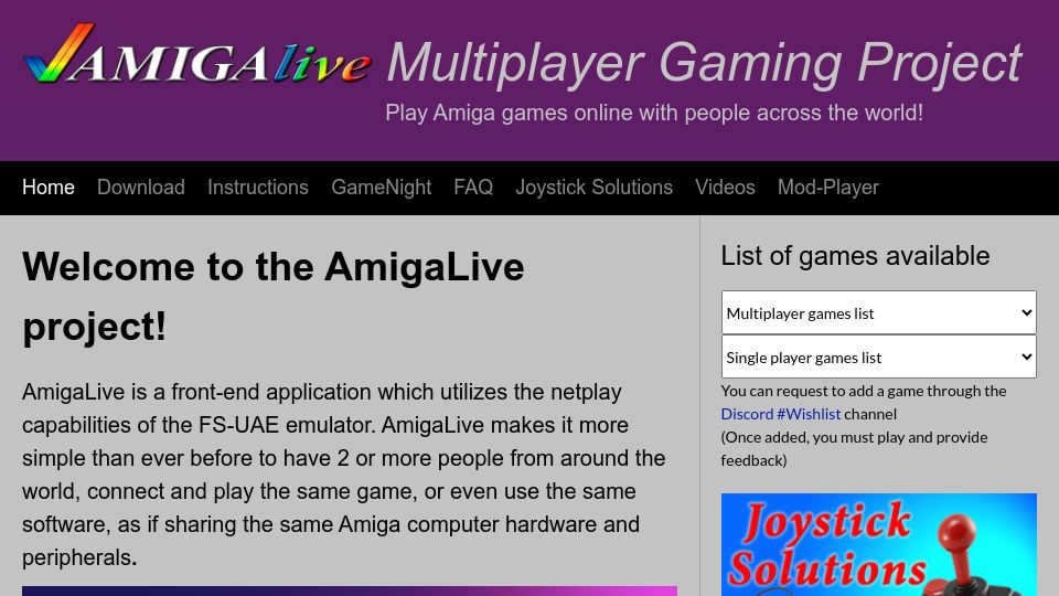 Screenshot of amigalive.com: AMIGAlive – Play Amiga games online with people across the world