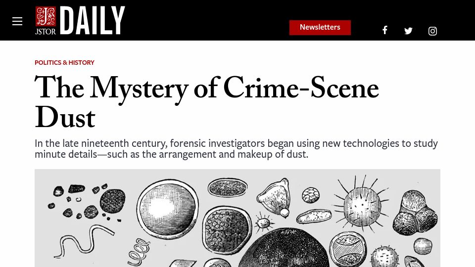 Screenshot of daily.jstor.org: The Mystery of Crime-Scene Dust