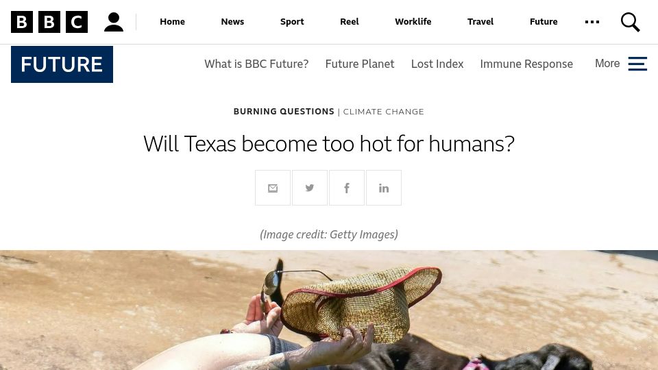 Screenshot of bbc.com: Will Texas become too hot for humans?