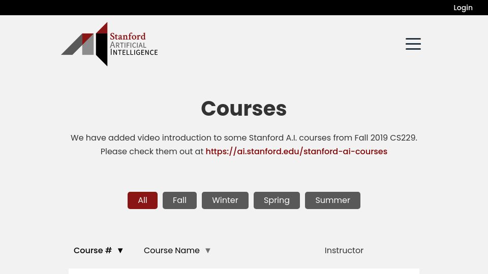 Screenshot of ai.stanford.edu: Stanford A.I. Courses