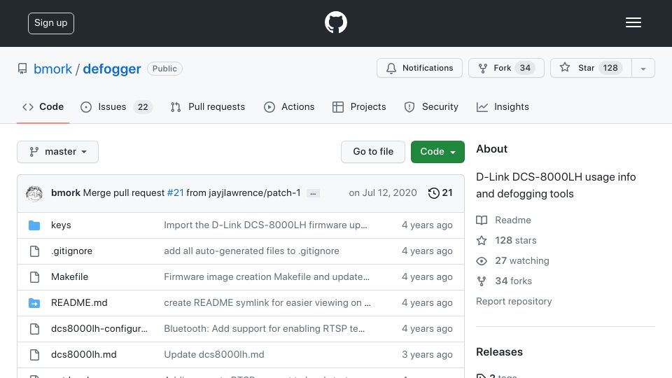 Screenshot of github.com: How I changed my D-Link camera to a locally managed IP camera