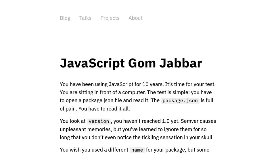 Screenshot of frantic.im: JavaScript Gom Jabbar