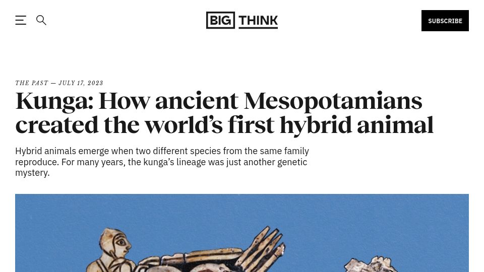 Screenshot of bigthink.com: Kunga: Ancient Mesopotamians created the world’s first hybrid animal