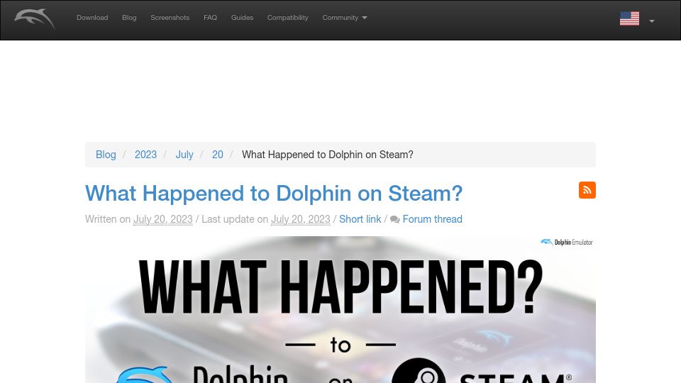 Screenshot of dolphin-emu.org: What Happened to Dolphin on Steam?