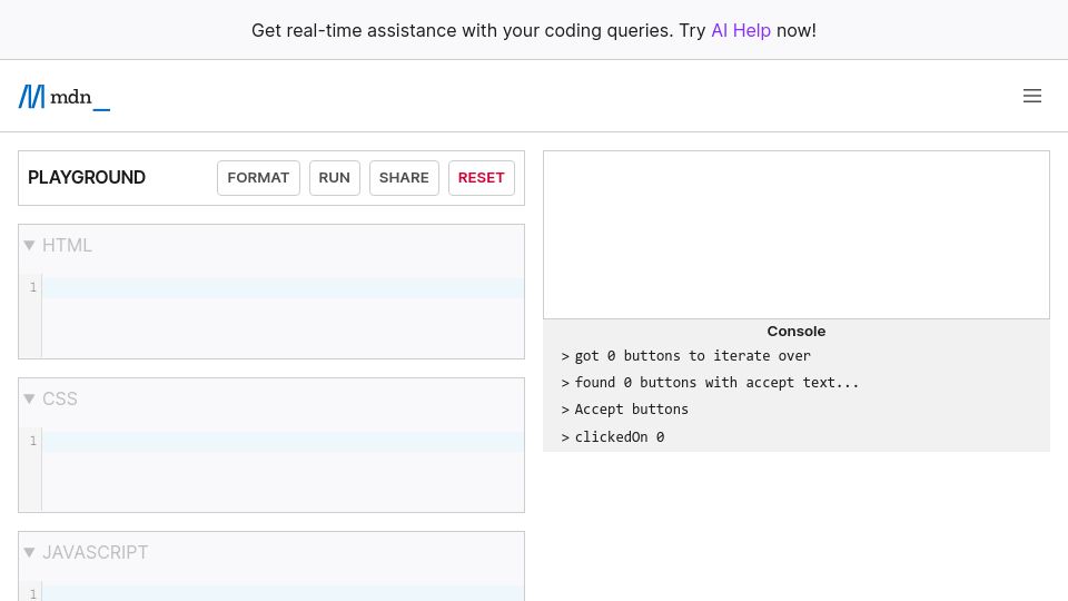 Screenshot of developer.mozilla.org: MDN Playground