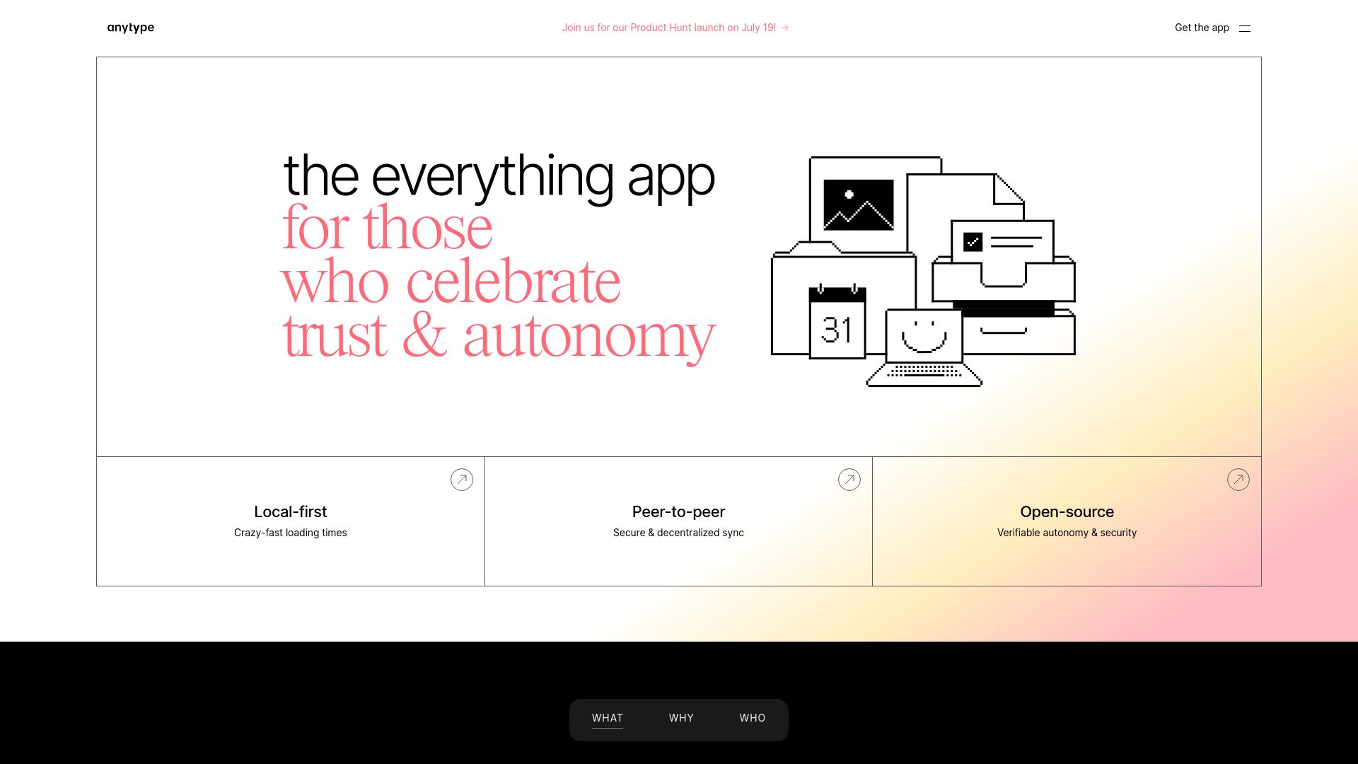 Screenshot of anytype.io: Anytype – local-first, P2P Notion alternative