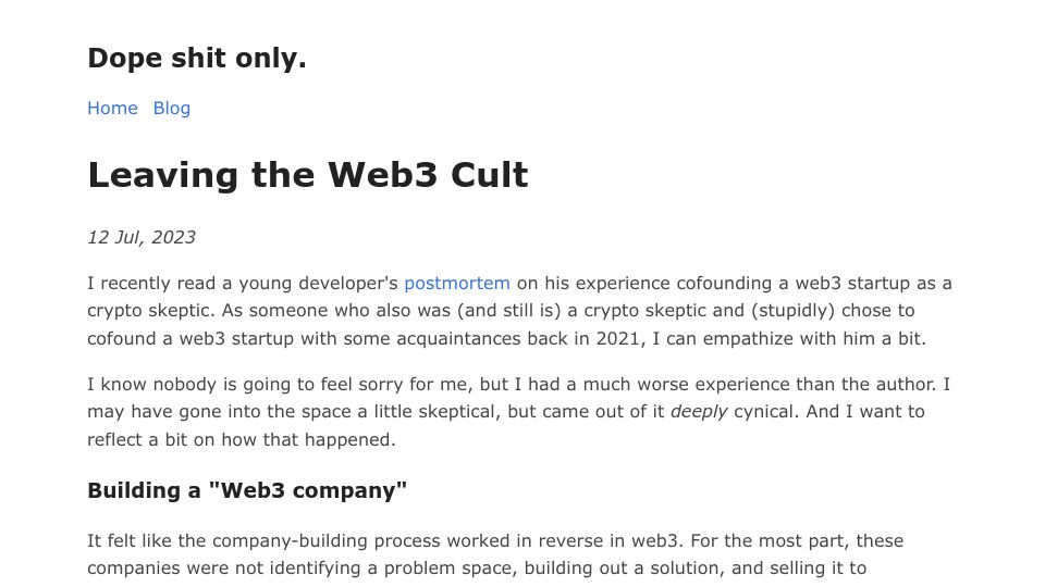 Screenshot of dope.bearblog.dev: Leaving the Web3 cult