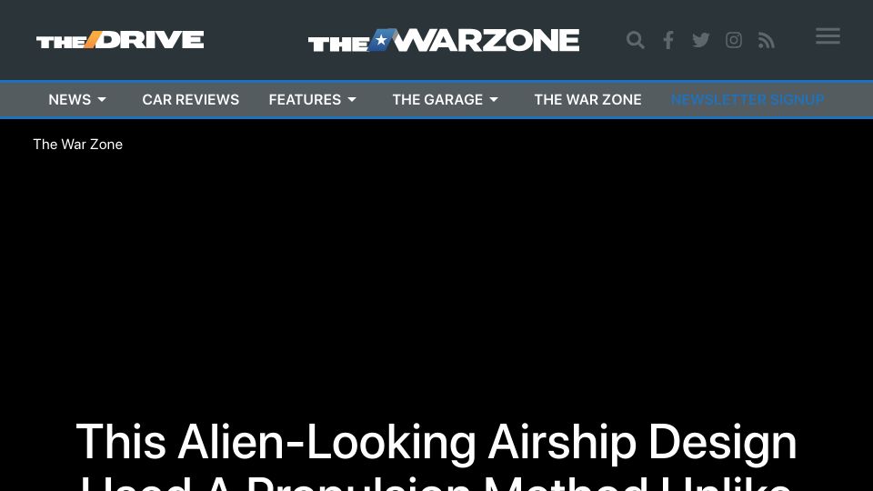 Screenshot of thedrive.com: This alien-looking airship design used a propulsion method unlike any other