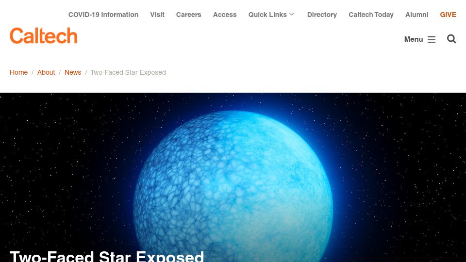 Screenshot of caltech.edu: Two-Faced Star Exposed