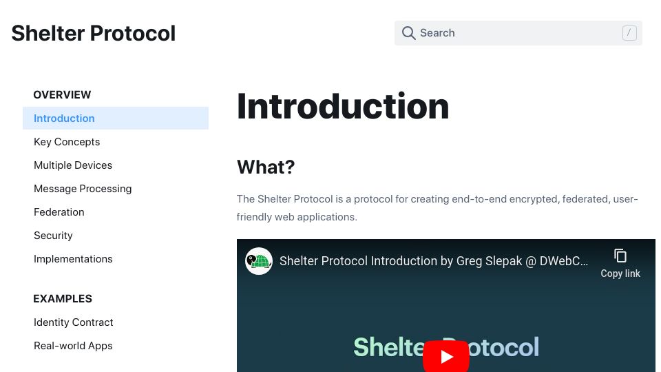 Screenshot of shelterprotocol.net: Shelter Protocol: End-to-end encrypted, federated, user-friendly web apps