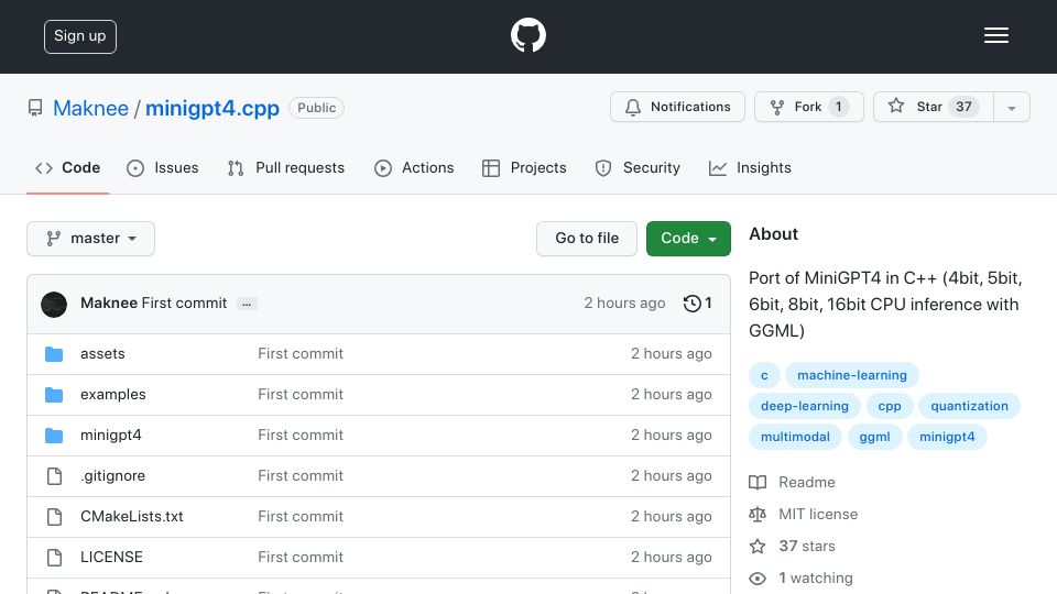 Screenshot of github.com: Minigpt4 Inference on CPU