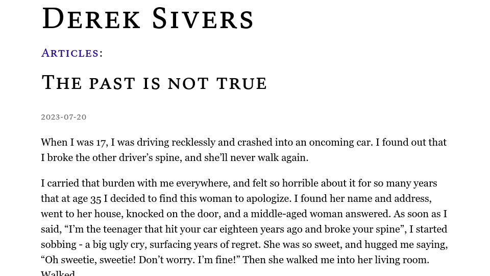 Screenshot of sive.rs: The past is not true