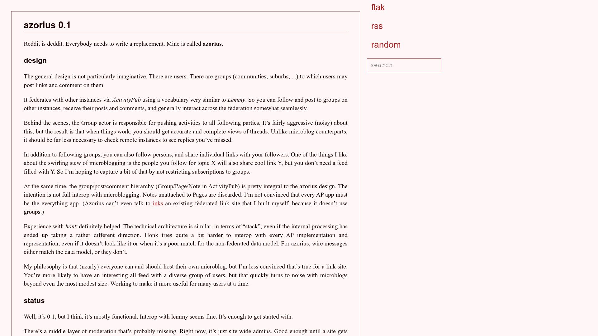 Screenshot of flak.tedunangst.com: Azorius 0.1
