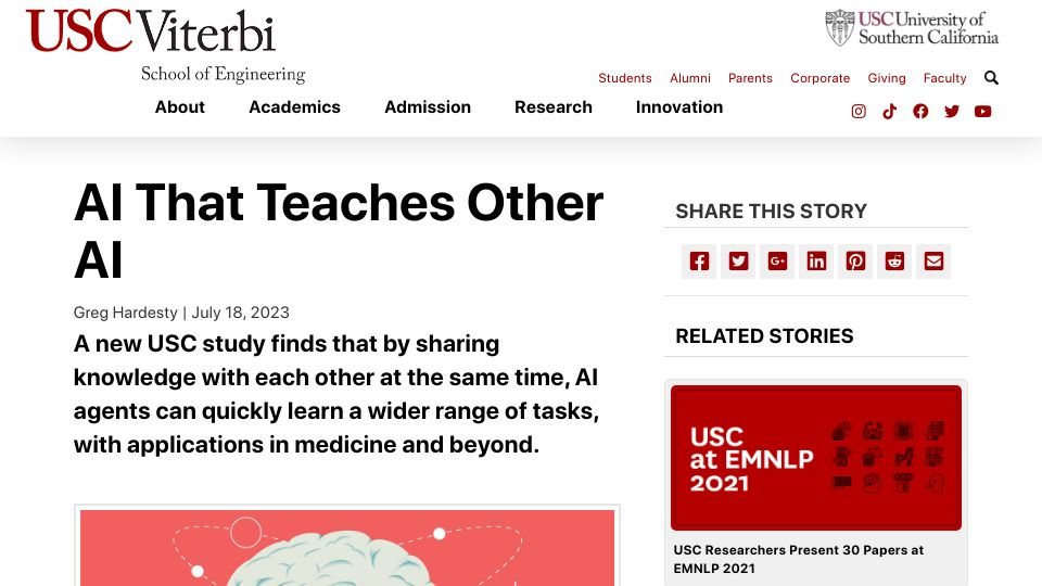 Screenshot of viterbischool.usc.edu: AI That Teaches Other AI