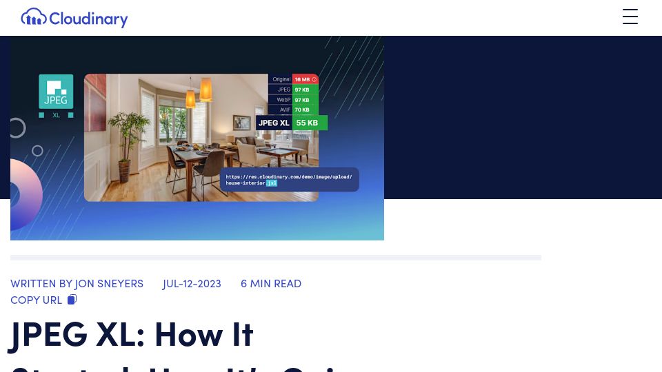 Screenshot of cloudinary.com: JPEG XL: How it started, how it’s going