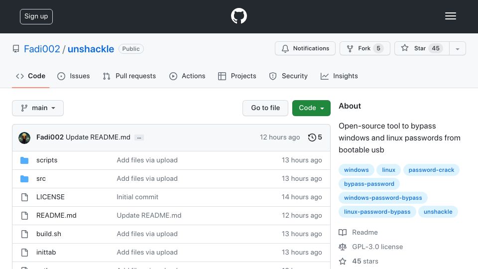 Screenshot of github.com: Unshackle: A tool to bypass Windows and Linux password logins