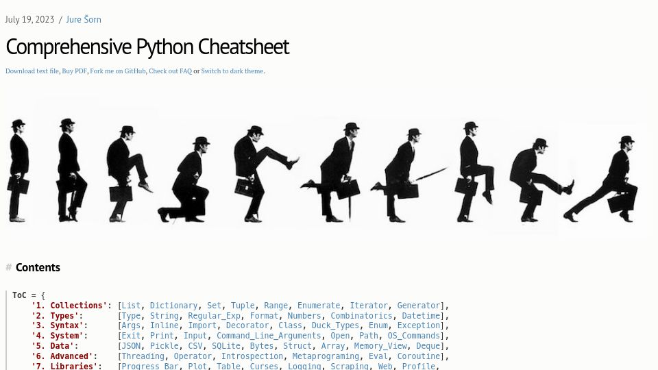 Screenshot of gto76.github.io: Python Cheatsheet
