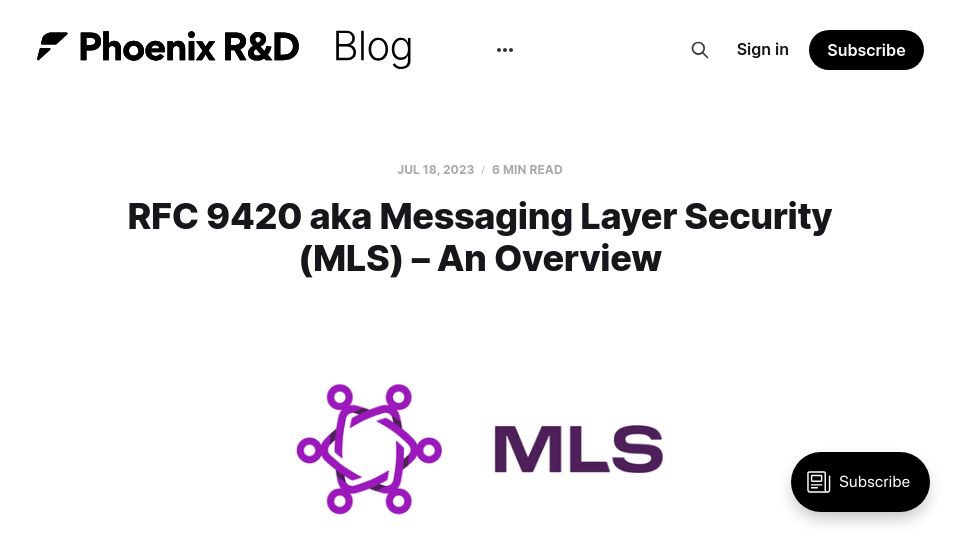 Screenshot of blog.phnx.im: RFC 9420 a.k.a. Messaging Layer Security