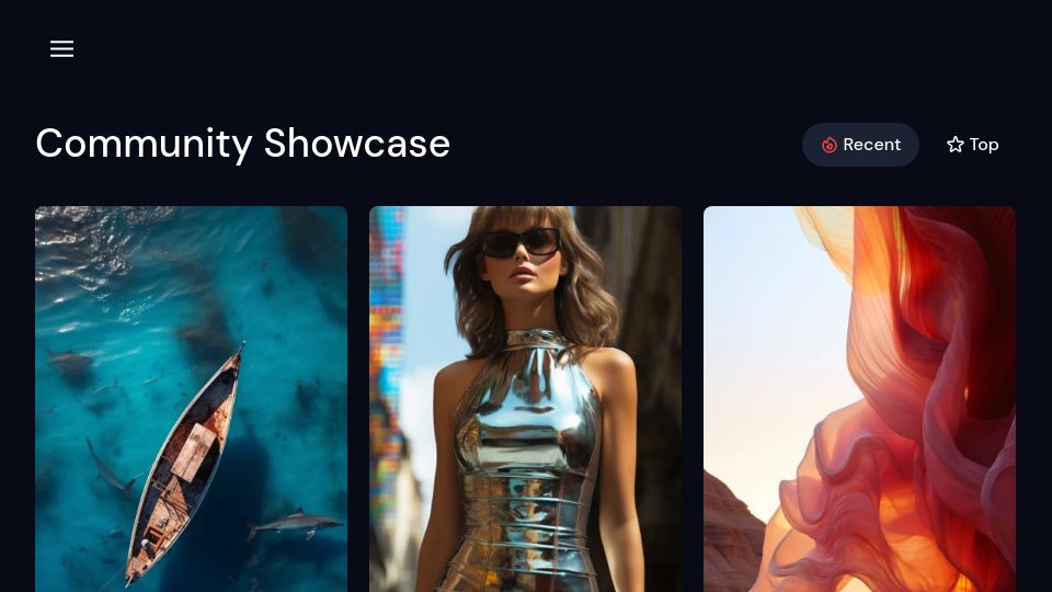 Screenshot of midjourney.com: Midjourney Showcase