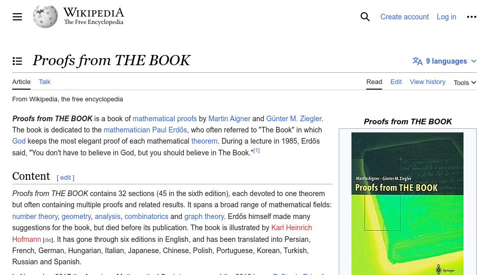 Screenshot of en.wikipedia.org: Proofs from the Book