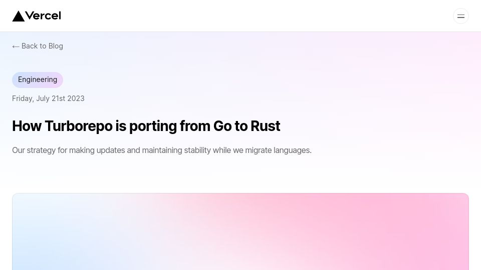 Screenshot of vercel.com: How Turborepo is porting from Go to Rust